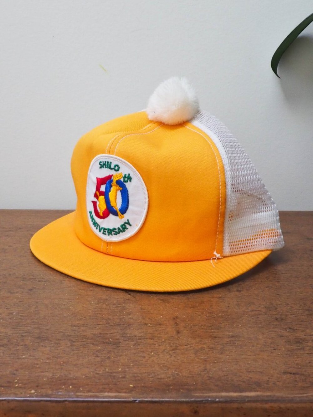 Vtg Short Brim Pom Trucker Hat - Vintage Snap Back Hat